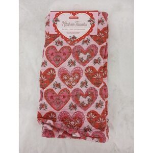 ENVOGUE KITCHEN TOWELS COTTON GAUZE HEARTS FLORAL‎ PINK 18X28